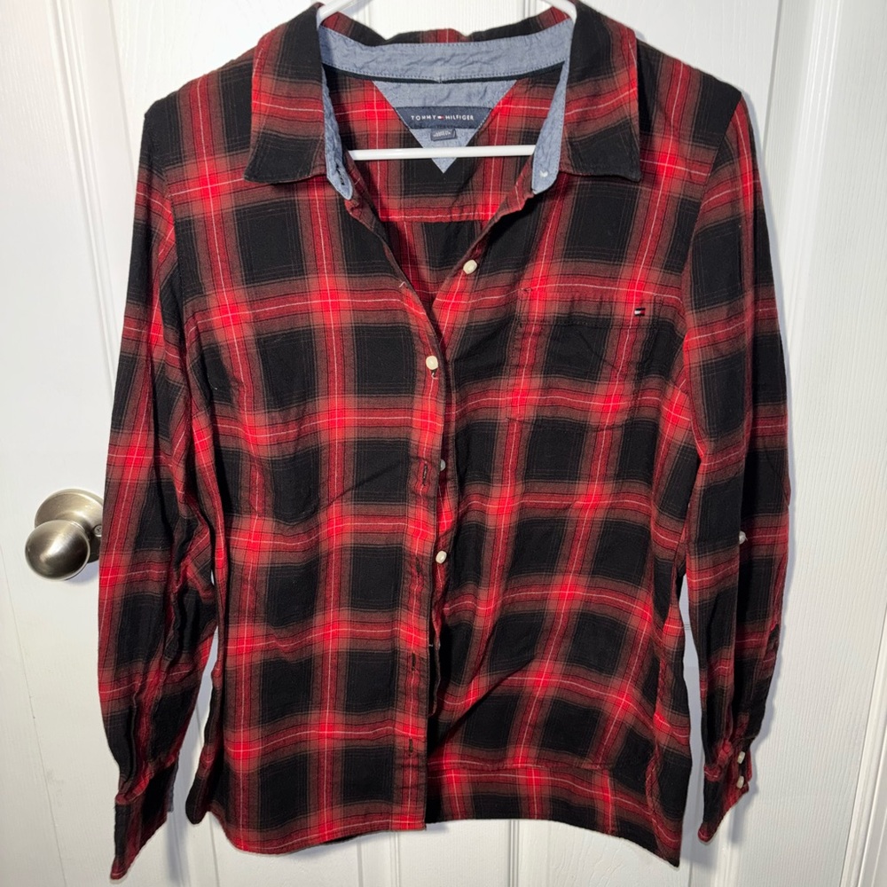 Tommy Hilfiger Red and Black Plaid Shirt